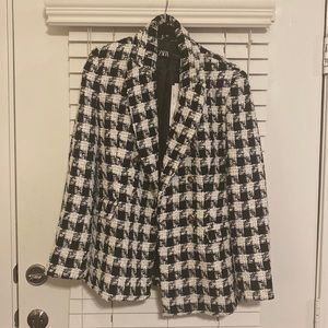 Zara houndstooth NWT blazer black and white oversized longline blazer